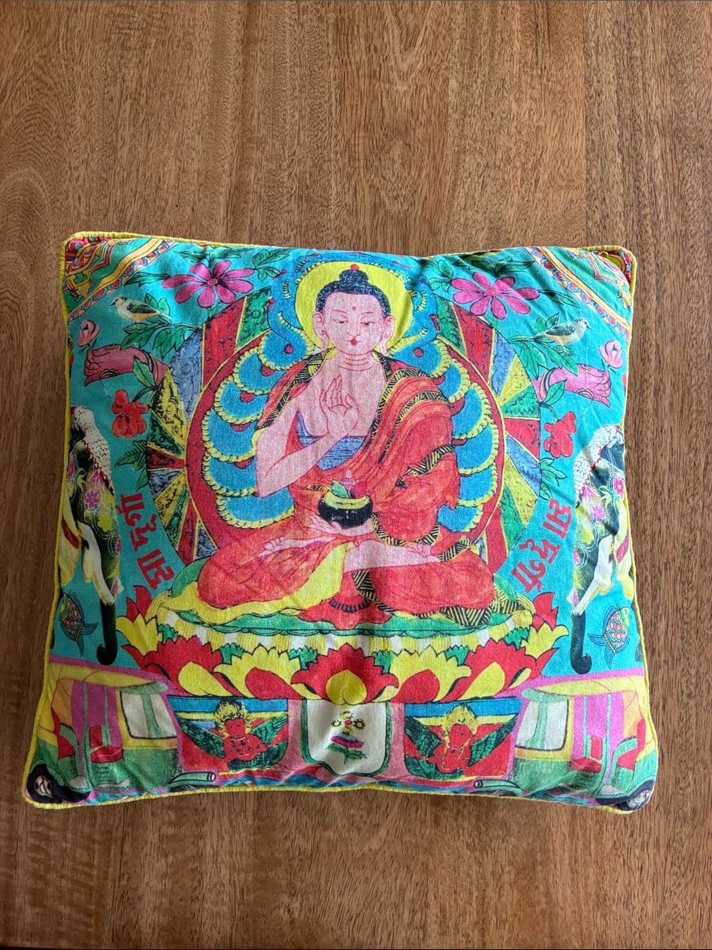 Earthbound Trading Co Buddha Throw Pillow Boho Tibetan Meditation Colorful 17”